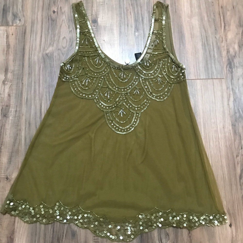 BKE Boutique Sheer Beaded Tank